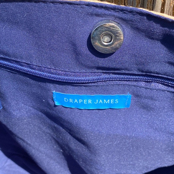 Draper James woven wicker bag inner zip pocket blue lining with scarf accent tie - Picture 6 of 9
